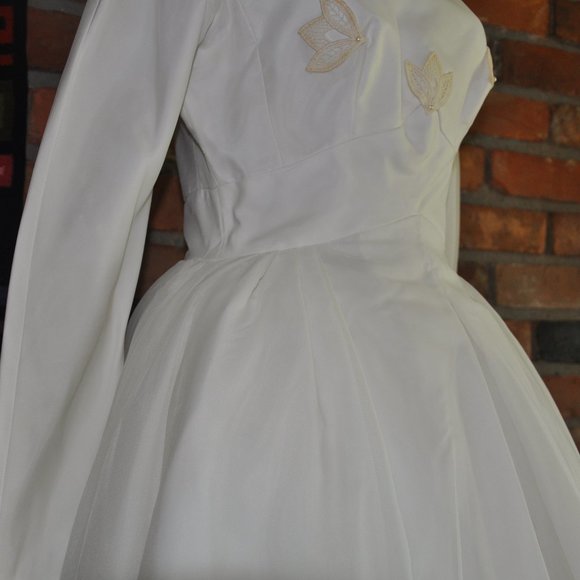 Vintage 50s 60s ILGWU Unoin Made Crinoline Modest Wedding Grad Dress Gown S - Picture 5 of 13